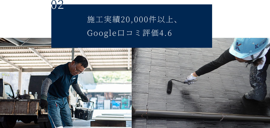 施工実績20,000件以上、 Google口コミ評価4.6
