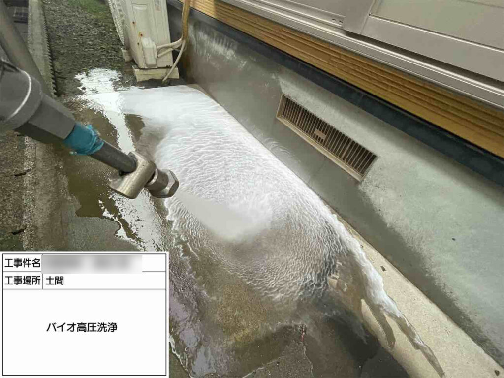 土間や玄関まわりなど、建物周辺も丁寧に洗浄します。