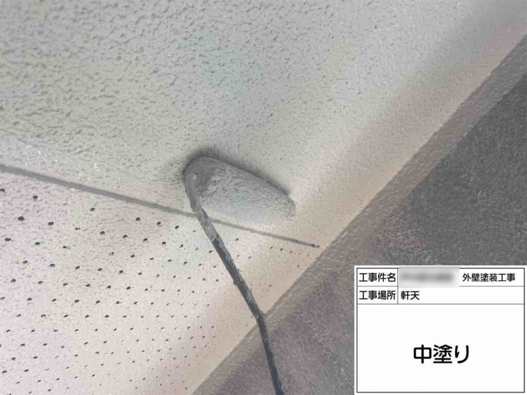 その後、軒天などの木部や雨樋などすみずみまで重ね塗りをします。