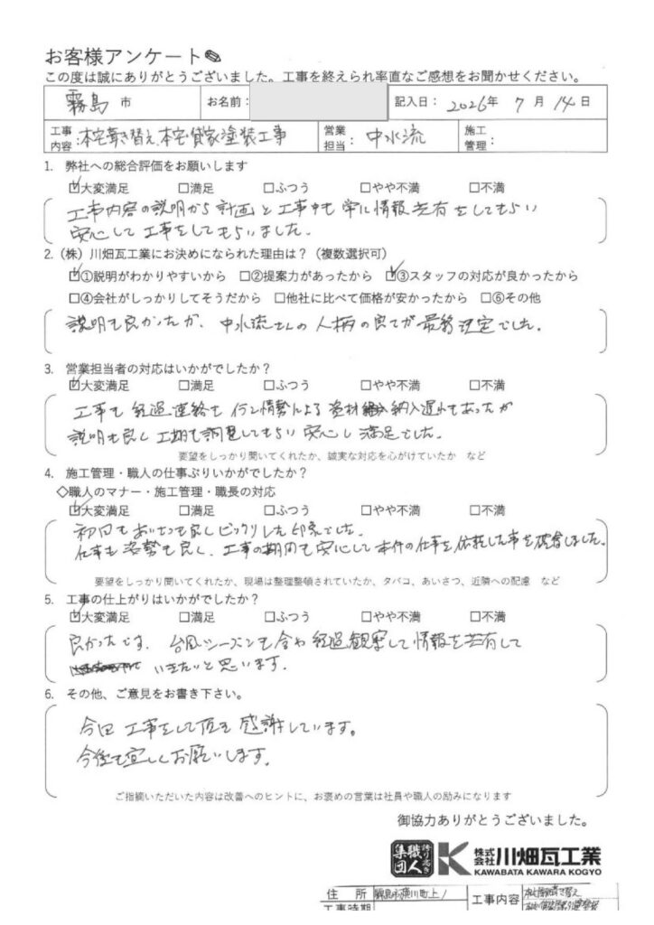 説明も良かったが、中水流さんの人柄の良さが最終決定でした。